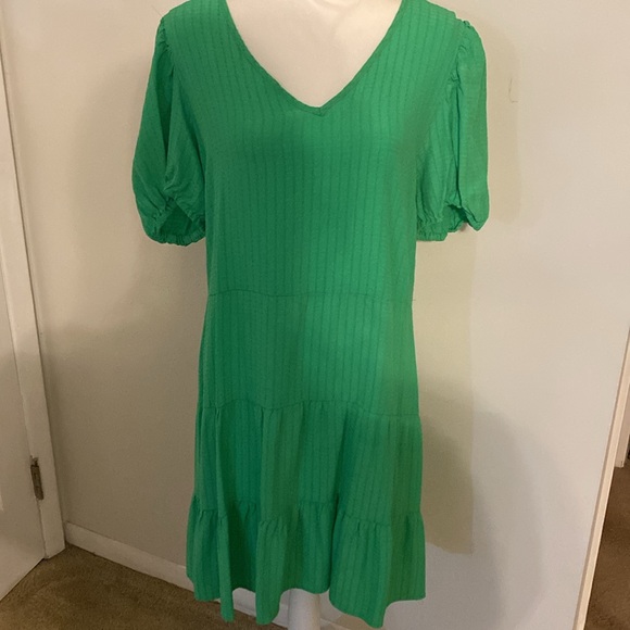 Cato Dresses & Skirts - CATO Green Smocked Tiered Dress XL Puff Sleeve Cottagecore
